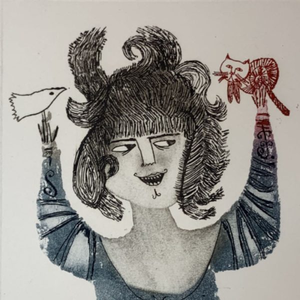 A Gallant Lady and Her Cat and Dove Friends