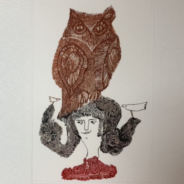 A Gallant Lady and Her Bird and Cat Friends